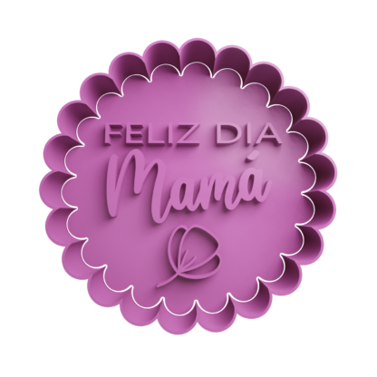 Feliz día Mamá con flor Cortador de Galletas STL