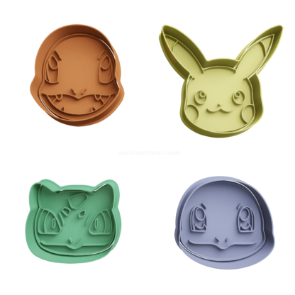 Set Pokemon Iniciales Cabezas Cortador de Galletas STL