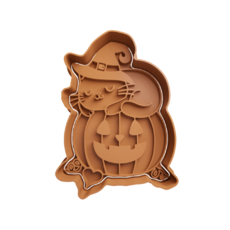 Gato en Calabaza de Halloween Cortador de Galletas STL