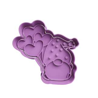 Gnome with Balloons Shaped Heart Cookie Cutter STL 2