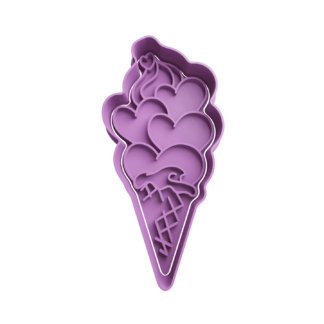 Ice Cream with Hearts Cookie Cutter STL