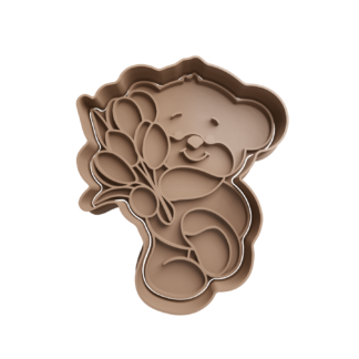 Teddy Bear with Flowers Cookie Cutter STL