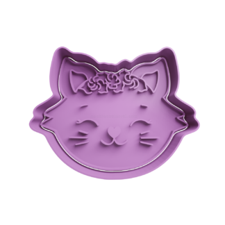 Cat Head with Flowers Cookie Cutter STL