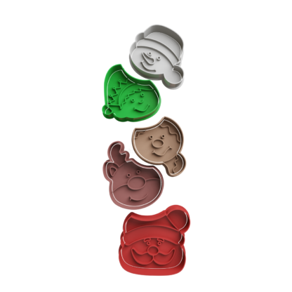 Set Christmas Heads Cookie Cutter STL