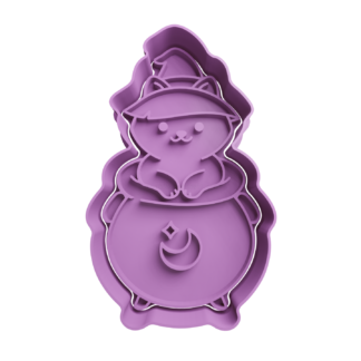 Witch Cat with Cauldron Cookie Cutter STL 2