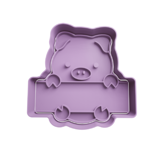 Pig with Name Tag Label Cookie Cutter STL