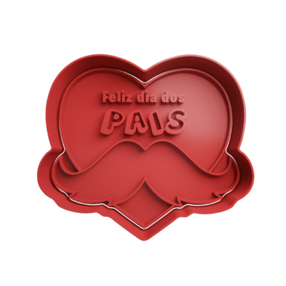 Feliz dia dos pais Heart with Moustache Cookie Cutter STL