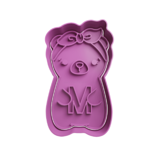 Bear Wearing Bandana And Letter M Cookie Cutter STL