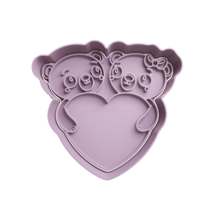 Two Panda Bears with Heart Cookie Cutter STL