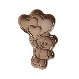 Teddy with Ballons Hearts Cookie Cutter STL