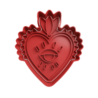 Mexican Sacred Heart with Fire Flames Cookie Cutter STL