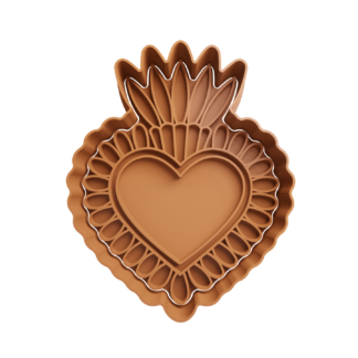 Mexican Sacred Heart with Fire Flames Cookie Cutter STL 2