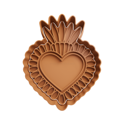 Mexican Sacred Heart with Fire Flames Cookie Cutter STL 2
